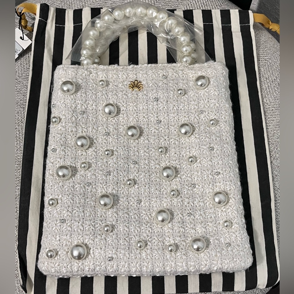 LELE SADOUGHI NWT BRAND NEW IVORY PALOMA PEARL TWEED CROSSBODY DAY/NIGHT BAG